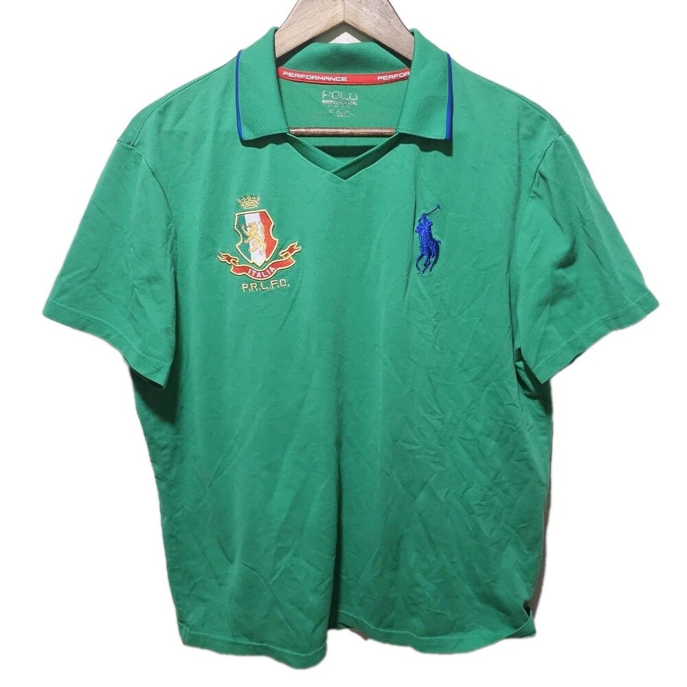 Polo Ralph Lauren Shirt Mens L Green Performance Big Pony Italia Crest Italy